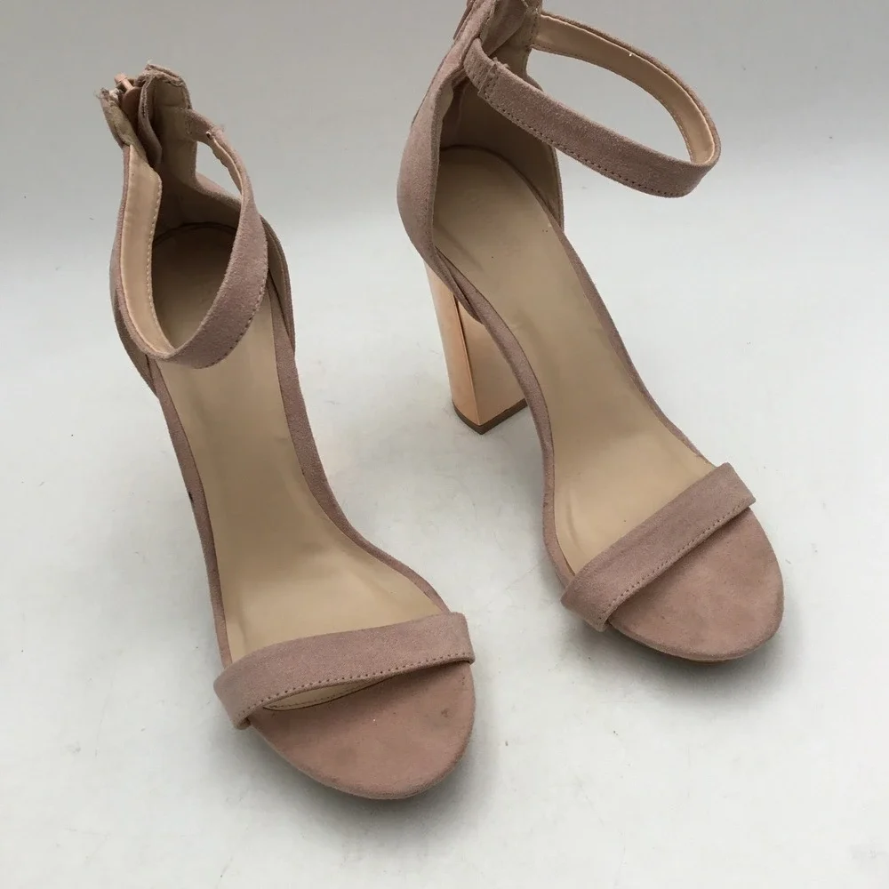 Charlotte Russe Mauve Faux Suede Rose Gold‎ Block Heel Sandals Womens 8 1020047